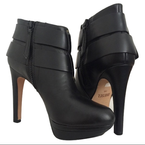 Diesel Melrose Sydney Double Buckle Leather Booties Platform Heel Boots 41 / 10 - Picture 2 of 11